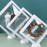 Floating Frame And Circular Base 3D Display Jewelry Case Box Suspension Storage PE Film Organizer